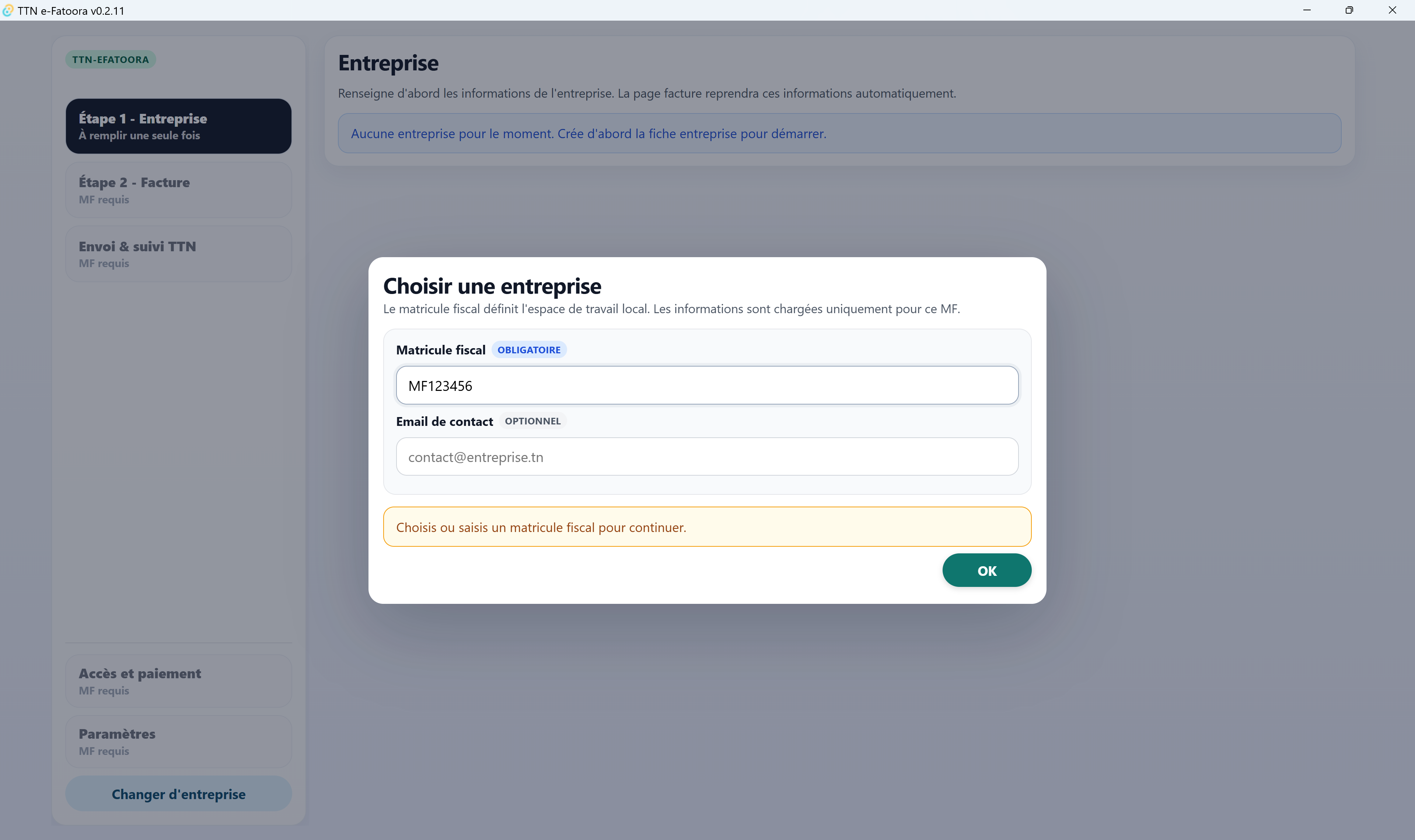 Sélection entreprise TTN e-Fatoora