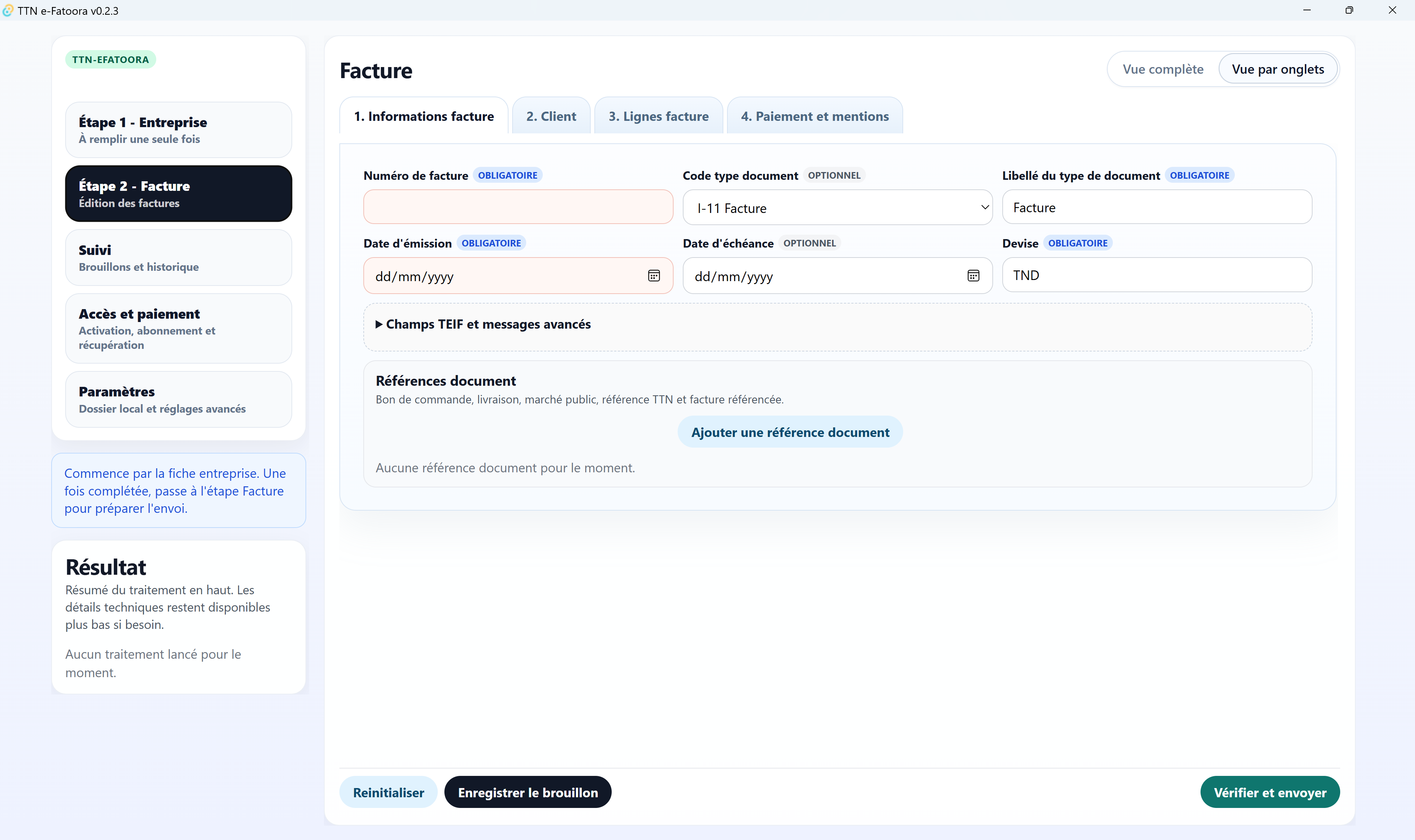 Capture de création de facture TTN e-Fatoora